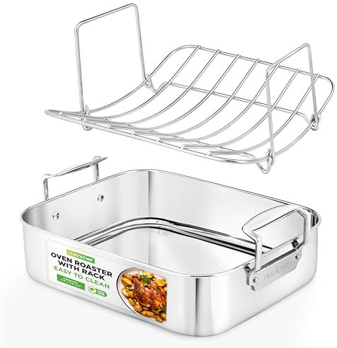 NutriChef Bräter mit poliertem Rost, Ofenbräter, verwindungsbeständig, spülmaschinenfest, breite Drahtgriffe, abnehmbares Gestell, PFOA-frei, für zarten Braten, tiefe Gerichte, 37,6 x 29,5 x 9,4 cm