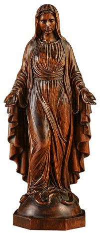 BGCOPPER Wooden Virgin Mary Statue, Our Lady of Guadalupe Figurine Ornament, Catholic Virgin Figure Religious Gift for Home Decor Christmas - 7 Inch