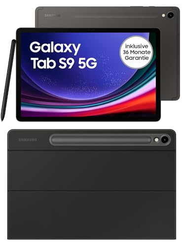 Samsung Galaxy Tab S9 AI-Android-Tablet, 5G, 128 GB / 8 GB RAM, MicroSD-Kartenslot, Inkl. S Pen, Simlockfrei ohne Vertrag, Graphit+Keyboard Cover Slim, Black