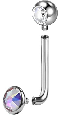 BodyAce F136 Titan Christina piercingar skivstång, 14 g internt gängad vertikal huva magstänger, L böjd VCH ring Christina Barbells navelsmycken, Bar Length:14mm, Kubisk Zirkonia Titan