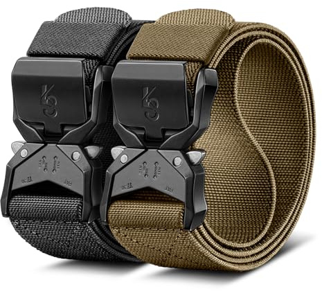 KEMISANT Men Tactical Belt,Stretch Nylon Belt Adjustable for Rigger Military Heavy Duty Work 1.5-Quick Release(Black/Wood Thrush,38-42 Waist Adjustable)