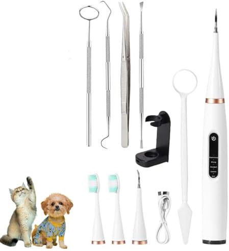Sonic Tooth Cleaner for Dogs, Sonic Zahnreiniger für Hunde, Zahnsteinentferner Zahnreinigung Set, Zahnreinigung und Reinigungsset für Hunde Katze, 5 Reinigungsmodi (Weiß, 1)
