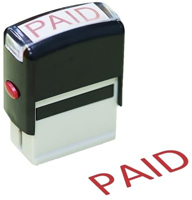 Self-Inking Paid Stamp With Date - Refillable Red Ink Business Document Notice - Stationery Kit (Black)