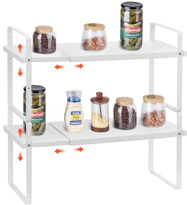 VEVOR Organizzatore per Ripiani Regolabili per Mobili, Ripiano Espandibile a 2 Livelli di Stoccaggio per Dispensa, Organizzatore Impilabili da Banco per Cucina, Bagno, Bianco 650x220x500 mm