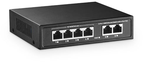 Commutateur PoE Mini YuLinca à 6 Ports avec 4 Ports PoE+, 2 Liaisons Montantes Fast Ethernet, 10/100 Mbps, PoE 802.3af/at 65W, commutateur réseau PoE+ Plug & Play métallique sans Ventilateur