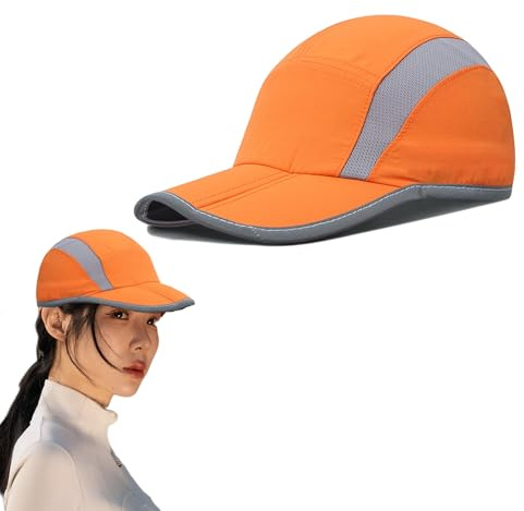 AWOCAN Baseballkappe mit LSF 50+, reflektierend, faltbar, Sonnenschutz, Netzstoff, Sportkappe, schnell trocknend, tragbar, Laufmütze für Damen und Herren, Orange, Einheitsgröße
