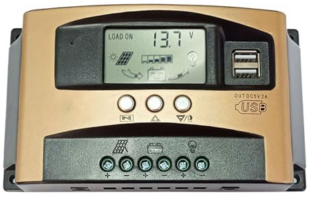 DzpKrka Solarpanel Laderegler - Laderegler für Solarbatterien mit LCD Display - 12V/24V Wechselrichter Wasserdichter DC-Energieregler Mit LCD-Display Für Outdoor-Systeme Und Außenanlagen