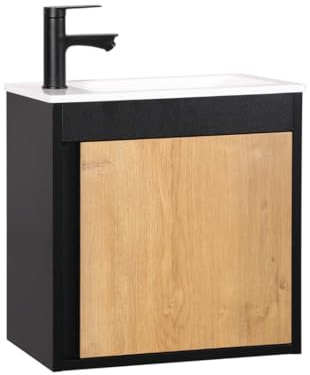 Kometmöbel Waschbecken mit Unterschrank 50cm hängend Gäste-WC Waschtisch 50 cm (Schwarz/Eiche, Ohne Wasserhahn)