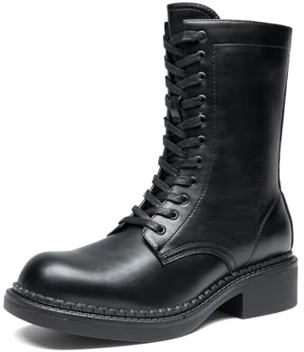 DREAM PAIRS Botas con cordones para mujer, botines cómodos con cremallera lateral y plantilla acolchada,Size 38,Negro,DWUMMB2523