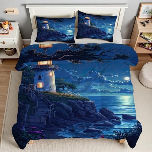 Piumino Matrimoniale Faro Trapunte Luna Piumone Imbottito Resistente Lavabile, Super Morbida Trapunta, piumini 220x240 cm in Microfibra Reversibile e 2 Federa 50x80 cmT293