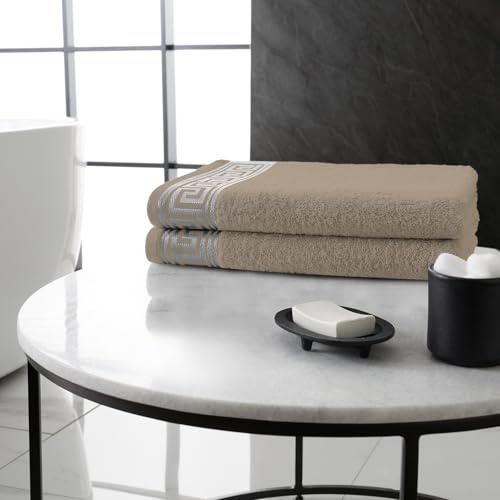 GC GAVENO CAVAILIA Greek Bath Sheet Towel Set - 2 Piece Egyptian Cotton Towels - Quick Dry Large Bath Towel (80 x 140 cm) - 500 GSM Towel For Bathroom (80 x 140 cm) - Natural