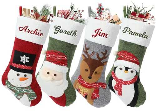 Dihope Weihnachtsstrumpf Personalisiert Name Große Nikolausstrumpf mit 3D Weihnachten Motive Nikolausstiefel zum Befüllen Nikolaus Socken für Kamin Weihnachtsdeko Feiertags Familienparty (Stil G, 1pc)