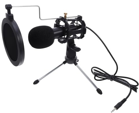 IMIKEYA Microfono per PC Connettore da 35 MM Microfono da Gioco e Registrazione Supporto Treppiede Regolabile Filtro Antivibrazione Adatto per Streaming Podcast e