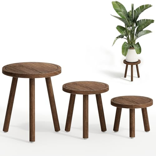 Bamworld växtställ inomhus 3 pack enskilda växtställ för flera växter hörn växtpall trä växtställ för uteplats trädgård balkong vardagsrum sovrum (brun)