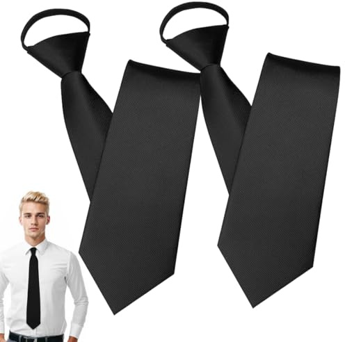 IWIDYA Set di 2 Cravatte Nere per Bambini – Pronto-nodate con Clip ed Elastico, Cravatte per Ragazzi, Nere, Perfette per Matrimoni e Occasioni Speciali