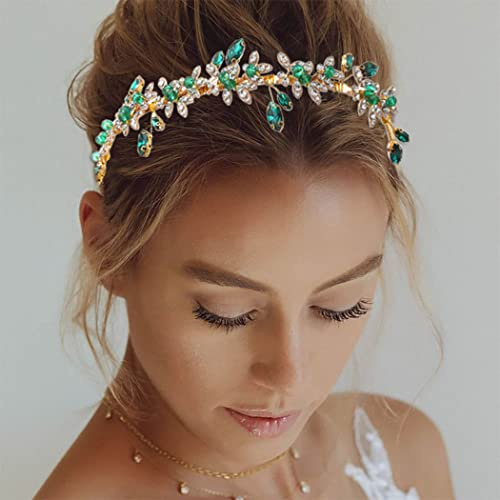 Ushiny Haarreif Dunkelgrün Haarschmuck Haarreifen Grün für Damen | Glamouröser Haarreif in Dunkelgrün passend als Hochzeits Haarschmuck für grüne Outfits