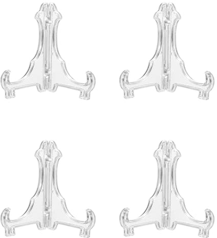 sourcing map 4 Pcs Acrylic Easels Plate Stands, 5.7 Inch Folding Plate Display Stands Holder Easels Plate Holders for Display Frames Decorative Picture Frame Magazine, Clear