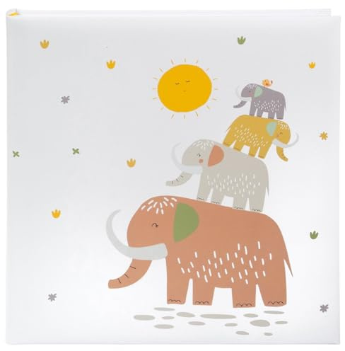 goldbuch 27 005 Babyalbum Elephant Tower, Baby-Fotoalbum 31 x 30 x 4 cm | Babyfotobuch mit weißem Kunstdruck-Einband Motiv Elefanten Turm & Goldprägung, 60 weißen Seiten & Pergamin, Made in Germany