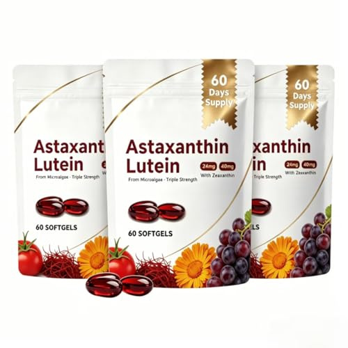 Astaxanthin 24mg med Lutein 40mg & Zeaxanthin, Stödjer ögon, hud, leder, cirkulations, 60 count,3pcs