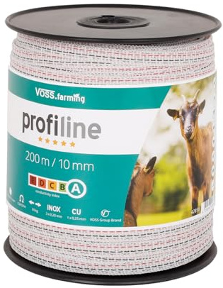 VOSS.farming Weidezaunband 10 mm, 200 m, 1 x 0,25 Kupfer + 3 x 0,20 NIRO, weiß-schwarz extrem leitfähig, robust und witterungsstabil