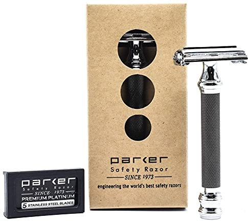 Parker safety razor rasoio di sicurezza 76R apertura a farfalla + 5 lamette da barba parker