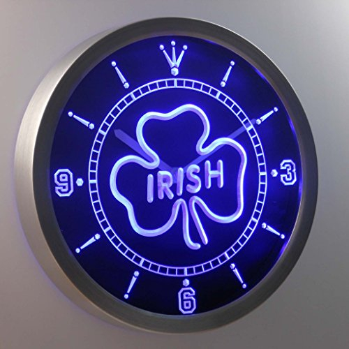 nc0353-b Irish Pub Shamrock Bar Beer Club Neon Sign LED Wall Clock Uhr Leuchtuhr/Leuchtende Wanduhr