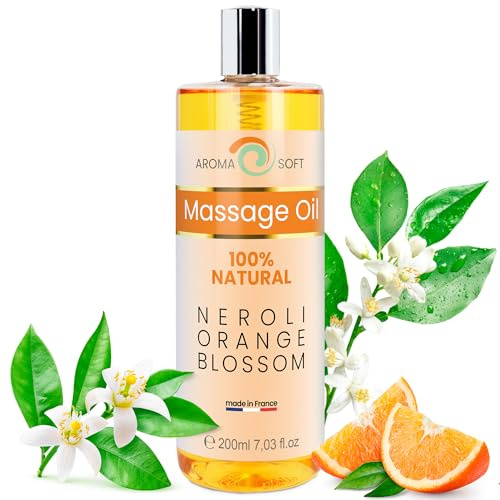 bleu & marine Bretania - Aceite de Masaje 100% Natural | Aroma Flor de Naranjo Neroli | Para Relajación y Después del Baño | Hidratante y Antioxidante | 200 ml, Fabricado en Francia
