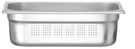 HENDI Contenitore Gastronorm, GN 1/3, con lati e fondo perforati, contenitore GN, impilabile, bordi arrotondati, resistente alla temperatura da -40° a 300°C, 4L, altezza: 100mm, acciaio inox 18/10