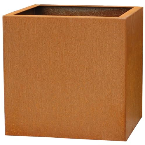 VIVANNO Pflanzkübel Cortenstahl Block - Rost Blumenkübel Frostsicher 50 cm | Wetterfestes Pflanzgefäß für Outdoor & Garten, Quadratischer Kübel aus Metall, Winterhart & Frostbeständig in Rostbraun
