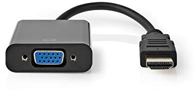 NEDIS HDMI - Cable Adaptador VGA, Conector HDMI - VGA Hembra + Salida de 3,5 mm, Negro, 0,2 m