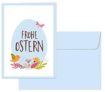 Osterkarte, Grußkarte „Frohe Ostern“ – Klappkarte im Pastell-Stil mit hellblauem Umschlag, Design: Pastell-Osterei