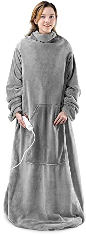 Navaris Elektrische Wärme Heizdecke mit Ärmeln - 195x125cm 9 Wärmestufen waschmaschinengeeignet - Kuschelige TV Wärmedecke Grau Creme