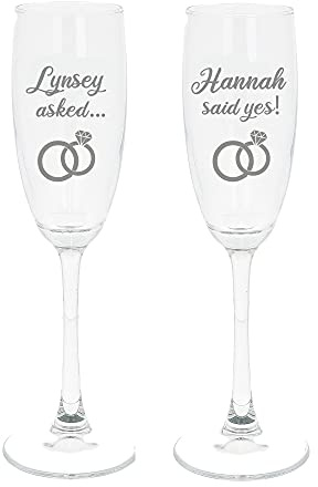 Always Looking Good Personalised Engraved Engagement Set of 2 Champagne Flute Glass Set Asked Said Yes with Names Congratulations on Your Engagement Gift (Empty Glasses)