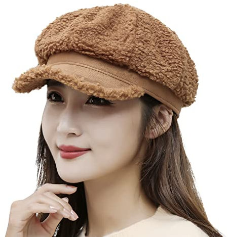 Filzmütze Damen Mädchen Baskenmütze Kunstwolle Barette Mütze Schirmmütze Herbst Winter Ballonmütze Einfarbige Wintermütze Damenmütze Frauen Casual Kappe Weiche Warme Schirmkappe für Outdoor Freizeit