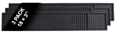 Bar Mats for Countertop by ProTensils - 18 x 3 Bar Rail Mat, Black Rubber Bar Mats for Bartending, Bar Service Drip Mat, Home Bar, Coffee Bar Mat Spill Matt (3 Pack)