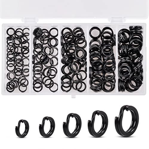 Shaddock Fishing 200stk Angelwirbel Spaltringe Kit Edelstahl Doppel O-Ringe Angelköder Drillinge Angelhaken Verbinder Angelwirbel Snaps Kunstköder Clips Salzwasser Süßwasser Angelzubehör
