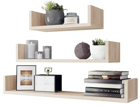 Mirjan24 Regal Set Trio 004, U-Form Wandboard, Wandregal Set 3er, Breite: 40/60/80 cm, Dekoregal (Sonoma Eiche.)