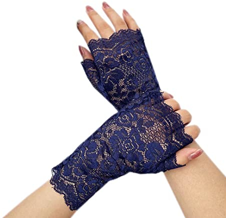 Damen Spitze Fingerlose Handschuhe Blumenhandschuhe Hochzeitsfeier Zubehör, marineblau, Einheitsgröße