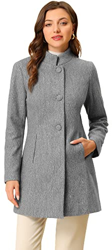 Allegra K Women's Winter Overcoat Mid-Long Stand Collar Single Breasted Coat Outerwear Grey S