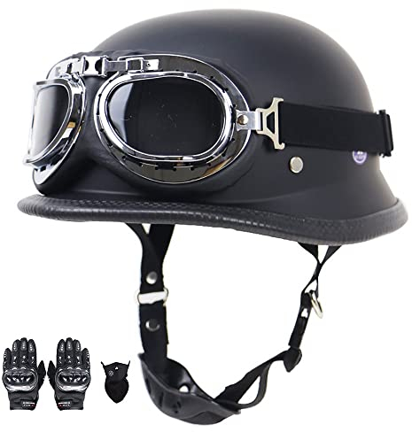 Motorrad Helm, Vintage Style Jet-Helmhalbhelm mit Schutzbrille, DOT/ECE Zertifiziert Antikollisions-Schutzhelm, Rollerhelm für Erwachsen Damen Herren, für Bike Scooter (55~64CM)