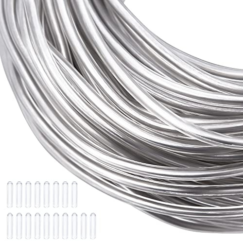 BENECREAT 10 Gauge/2.5mm Kunststoffbeschichteter Aluminiumdraht mit 20 Kappen, 25m Silberner DIY-Schmuckherstellungsdraht für Haarschleifen, Formkrempenhut und Anderes