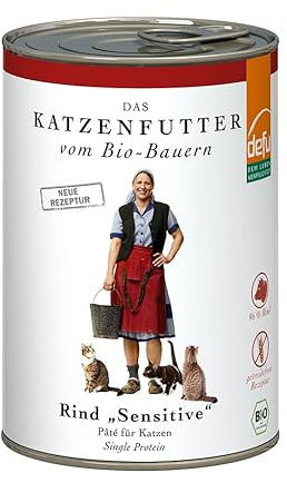 defu Katzenfutter | 12 x 410 g | Pate Bio Rind Sensitive | Premium Bio Alleinfuttermittel nass für Katzen