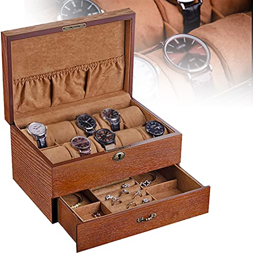 SSQUZA Uhrenbox für 20 Uhren, Uhrenkasten mit Glasdeckel, Uhrenkoffer mit herausnehmbaren Uhrenkissen, Uhrenschatulle, Samtfutter, als Geschenk,A