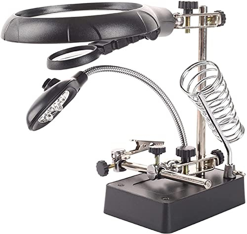 HWSY Lampe loupe de Bureau avec 5 lumières LED lumière du Jour, 2,5 x 7,5 x 10 x loupe de Table et de Bureau Mains Libres – Artisanat Lecture Bijoux Soudure Couture Passe-Temps Inspection Interesting