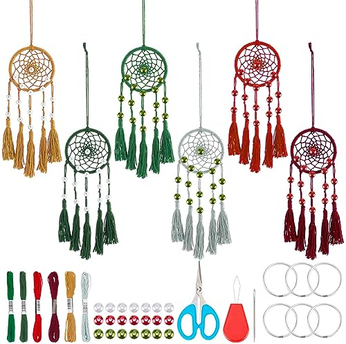 INFUNLY 6 Sets Mini DIY Traumfänger Kit - Buntes Handgemachtes Böhmisches Craft Set für Hängende Tasche, Auto Spiegel, Charm Halter und Rucksack Charms