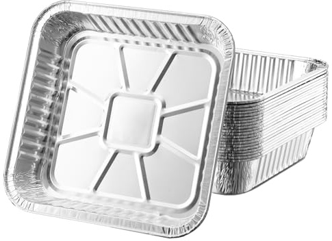 Priksia 30 Pcs 8 Inch Square Aluminum Foil Tray | Disposable Tin Foil Baking Trays & Air Fryer Liners for Baking, Cooking, Oven & Air Fryer