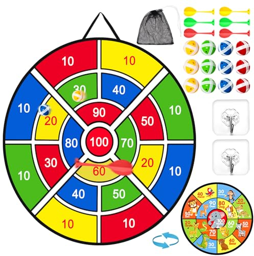 Dartscheibe Kinder, Doppelseitiges, Klett Dartscheibe Faltbares 66cm, Tier Klettballspiel Spiel Scheibe Drinnen Draußen Wurfspiel mit 12 klebrigen Bällen 6 Darts Wurf 2 Haken 1 Aufbewahrungstasch