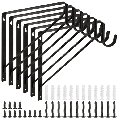 6 Stück Schrankstangenhalterungen, robust, 27,9 x 27,9 x 2,5 cm, schwarze Schrankstangenhalterung, Stahl-Schrankstangenhalter zum Aufhängen von Kleidung, Wandregal und Stangenstützhalterungen mit