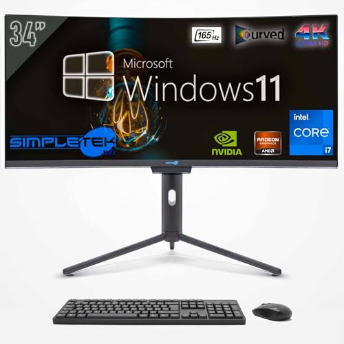 SIMPLETEK – All in One 34 i7 4K Courbe 165Hz | Windows 11 Pro | 16 Go RAM SSD 960 Go | Webcam intégrée 2K | Aio Gaming Computer | WiFi6 | BT 5.2