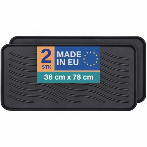 Bestlivings Schuhabtropfschale 2er-Pack, 78x38 cm, Schwarz, wasserdicht | Für je 3-4 Paar Schuhe, 2,5 cm hoher Rand, robuste Schuhwannen aus Kunststoff, Universalablage für Haus, Tier & Garten
